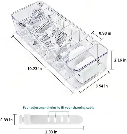 Plastic Transparent Cable Management Box with 10 Wire Ties, with 8 Compartments, Electronics Organizer forOffice, Stationery Supplies,Home Use, Desk Accessories Storage (1) - Image 3