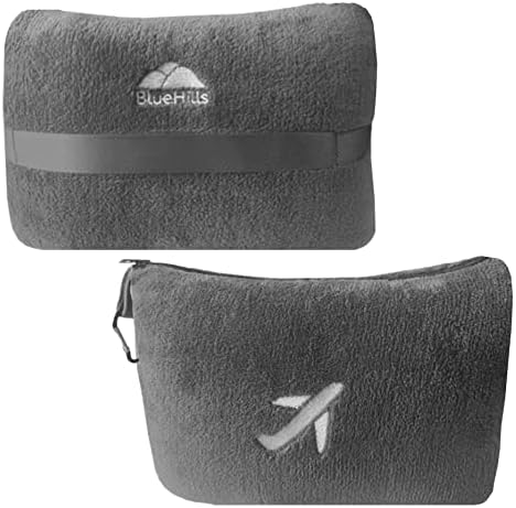 BlueHills Travel Blanket Pillow in Mini Soft Case Premium Plush Airplane Blanket Soft Bag Compact Pack with Luggage Belt and Backpack Clip - Grey Gray M01 - Image 2