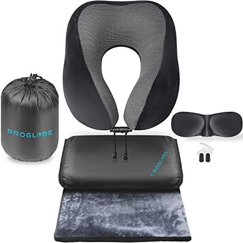 Proglobe Travel Blanket Luxury Travel Set - Ergonomic Airplane Neck Pillow 100% Pure Memory Foam and Super Soft Fleece Blanket - Premium 3D Sleep Mask & Earplugs - Ultimate 4-in-1 Travel Kit Black - Image 2