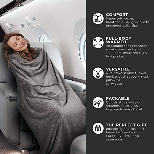 Zero Grid Premium Lightweight Wearable Super Soft Travel Blanket with Neck Snaps, Cozy Footpockets and Zipper Pouch, Compact Airplane with Luggage Strap Travel Blanket and Pillow Set - Image 4