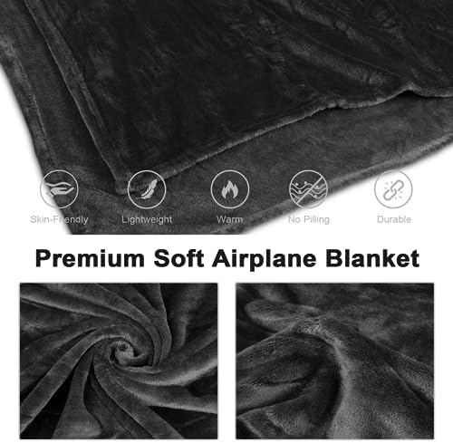 urnexttour Travel Pillow and Blanket Set Travel Essentials Inflatable Neck Support Pillows and Soft Blankets for Traveling Airplane Camping Car Black - Image 3