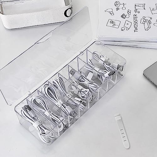 Plastic Transparent Cable Management Box with 10 Wire Ties, with 8 Compartments, Electronics Organizer forOffice, Stationery Supplies,Home Use, Desk Accessories Storage (1) - Image 5