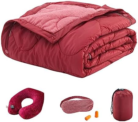 Commollis 4-in-1 Airplane Essentials-Travel Blanket and Pillow Set for Airplanes - Includes Blanket, Inflatable Pillow, Eye Mask, and Earplugs - Image 2