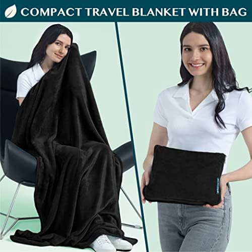 PAVILIA Travel Blanket Pillow, Soft Airplane Blanket 2-in-1 Combo Set, Plane Blanket Compact Packable, Flight Essentials Car Pillow, Travelers Gifts Accessories, Luggage Backpack Strap, 60x43 Black - Image 3