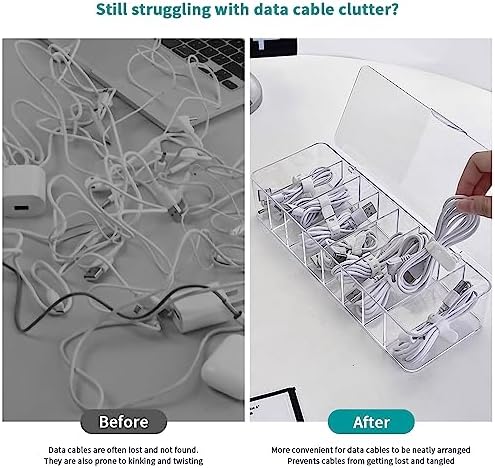 Plastic Transparent Cable Management Box with 10 Wire Ties, with 8 Compartments, Electronics Organizer forOffice, Stationery Supplies,Home Use, Desk Accessories Storage (1) - Image 4