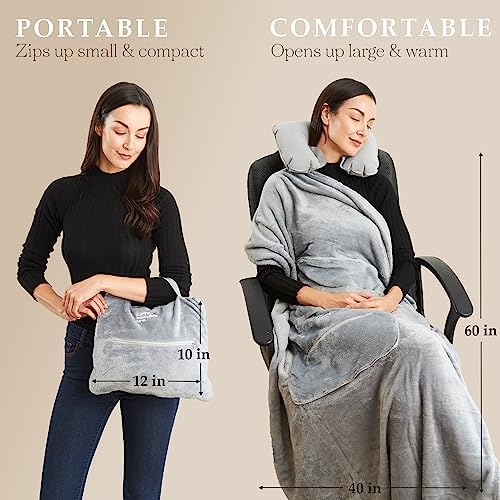 Travel Blanket Airplane Compact : Best Airplane Blanket For Women & Men & Kids - Travel Pillow And Blanket Set - Airplane Travel Essentials For Flying - Small Packable Blanket for Plane Car Train Bus - Image 6