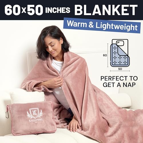 Travel Blanket and Pillow Set - Airplane Blanket for Adults 60x50in with Inflatable Pillow for Airplane - Soft & Compact Plane Blanket - 3 in 1 Travel Combo for Plane, Car, Camping - Image 5