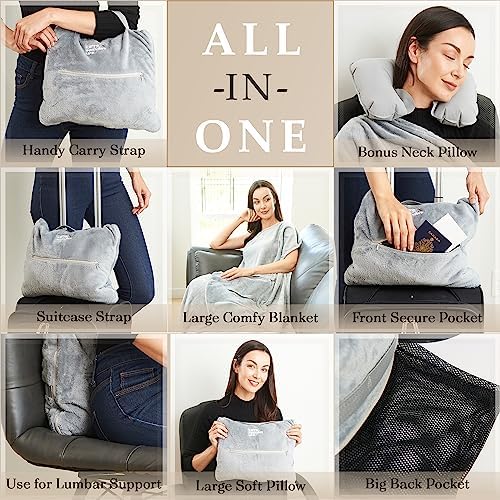 Travel Blanket Airplane Compact : Best Airplane Blanket For Women & Men & Kids - Travel Pillow And Blanket Set - Airplane Travel Essentials For Flying - Small Packable Blanket for Plane Car Train Bus - Image 5