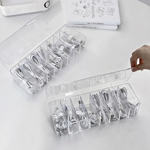 Plastic Transparent Cable Management Box with 10 Wire Ties, with 8 Compartments, Electronics Organizer forOffice, Stationery Supplies,Home Use, Desk Accessories Storage (1) - Image 2