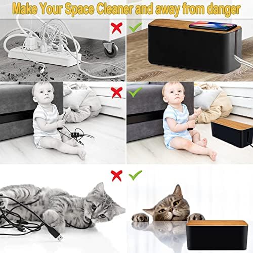Cable Management Box 2 Pack with 122 Cable Clips Set,Cord Organizer Box Hide Power Strip,Safe ABS Material Cord Management Wire Organizer of Cable Clips Sleeve to Hide Wires & Cables(Black) - Image 4