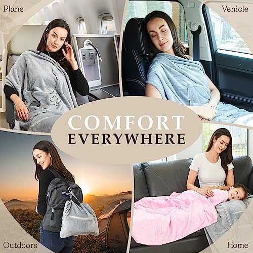 Travel Blanket Airplane Compact : Best Airplane Blanket For Women & Men & Kids - Travel Pillow And Blanket Set - Airplane Travel Essentials For Flying - Small Packable Blanket for Plane Car Train Bus - Image 4
