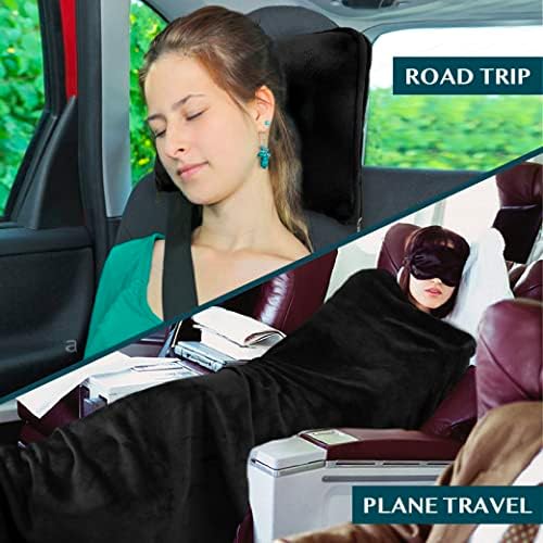 PAVILIA Travel Blanket Pillow, Soft Airplane Blanket 2-in-1 Combo Set, Plane Blanket Compact Packable, Flight Essentials Car Pillow, Travelers Gifts Accessories, Luggage Backpack Strap, 60x43 Black - Image 6