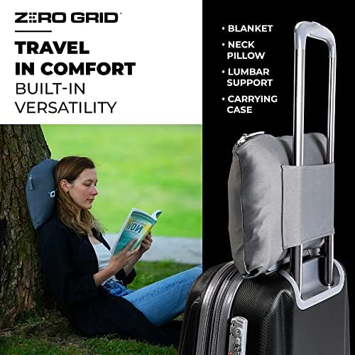 Zero Grid Premium Lightweight Wearable Super Soft Travel Blanket with Neck Snaps, Cozy Footpockets and Zipper Pouch, Compact Airplane with Luggage Strap Travel Blanket and Pillow Set - Image 8