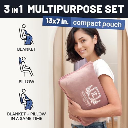 Travel Blanket and Pillow Set - Airplane Blanket for Adults 60x50in with Inflatable Pillow for Airplane - Soft & Compact Plane Blanket - 3 in 1 Travel Combo for Plane, Car, Camping - Image 4