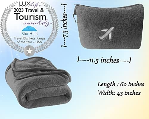 BlueHills Travel Blanket Pillow in Mini Soft Case Premium Plush Airplane Blanket Soft Bag Compact Pack with Luggage Belt and Backpack Clip - Grey Gray M01 - Image 9