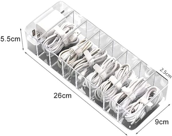 Plastic Cable Management Box, Cable Management Box,White Cable Management Box, with 10 Wire Ties, Clear Powe r Cord Organizer with 8 Compartment (2PACK) - Image 5