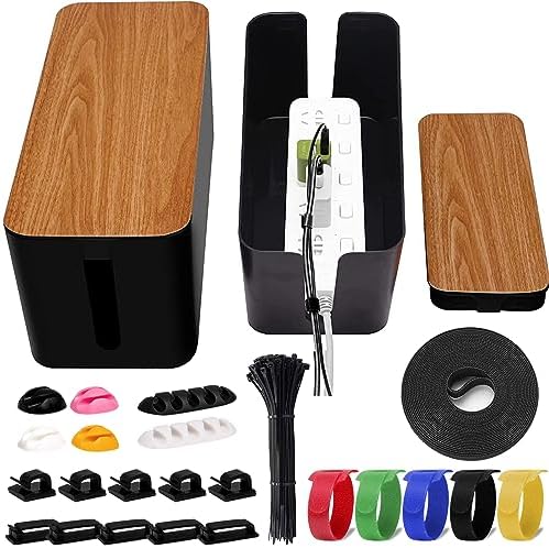 Cable Management Box 2 Pack with 122 Cable Clips Set,Cord Organizer Box Hide Power Strip,Safe ABS Material Cord Management Wire Organizer of Cable Clips Sleeve to Hide Wires & Cables(Black) - Image 2