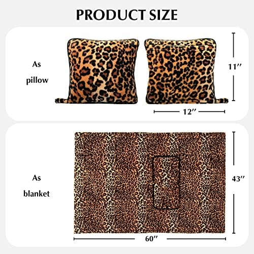 MACEVIA Travel Blanket Pillow Soft and Warm Blanket for Airplane Travel Essential Comfort Durability 2 in 1 Combo Throw Blanket for Train Car with Luggage Backpack Strap - Leopard Print - Image 4