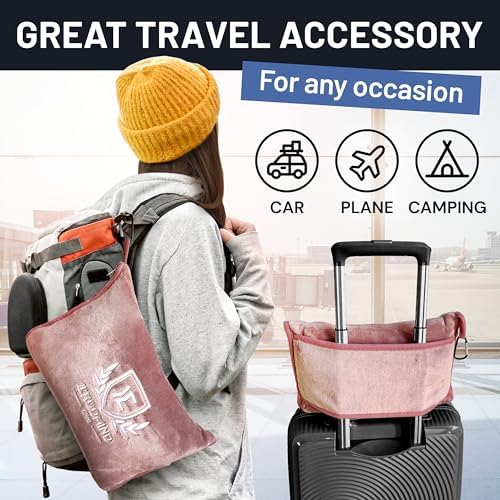 Travel Blanket and Pillow Set - Airplane Blanket for Adults 60x50in with Inflatable Pillow for Airplane - Soft & Compact Plane Blanket - 3 in 1 Travel Combo for Plane, Car, Camping - Image 6