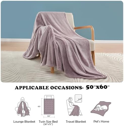 NEWCOSPLAY Super Soft Throw Blanket Light Purple Premium Silky Flannel Fleece Leaves Pattern Lightweight Bed Blanket All Season Use (Light Purple, Throw(50"x60")) - Image 5