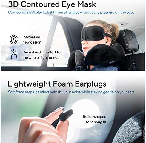 Proglobe Travel Blanket Luxury Travel Set - Ergonomic Airplane Neck Pillow 100% Pure Memory Foam and Super Soft Fleece Blanket - Premium 3D Sleep Mask & Earplugs - Ultimate 4-in-1 Travel Kit Black - Image 6