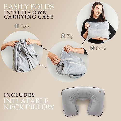 Travel Blanket Airplane Compact : Best Airplane Blanket For Women & Men & Kids - Travel Pillow And Blanket Set - Airplane Travel Essentials For Flying - Small Packable Blanket for Plane Car Train Bus - Image 7