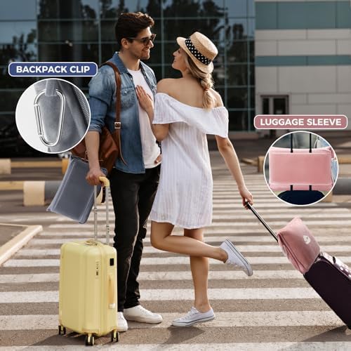 SOAGREVI Travel Blanket Pillow with Pockets, Airplane Blanket Set, Plane Blanket Compact Packable, Flight Essentials Car Pillow - Travel Essentials Gift for Women and Men on Airplanes - Pink - Image 6