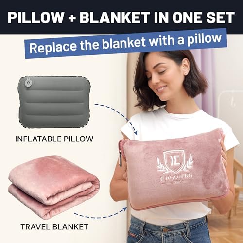 Travel Blanket and Pillow Set - Airplane Blanket for Adults 60x50in with Inflatable Pillow for Airplane - Soft & Compact Plane Blanket - 3 in 1 Travel Combo for Plane, Car, Camping - Image 3