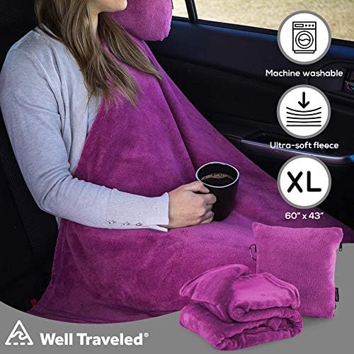 Well Traveled - 2 in 1 Fleece Travel Blanket with Stuffable Pillowcase, Airplane Travel Essentials, Portable Airplane or Car Blanket - Family Travel Necessities - Comfy Airplane Traveling Accessories - Image 4