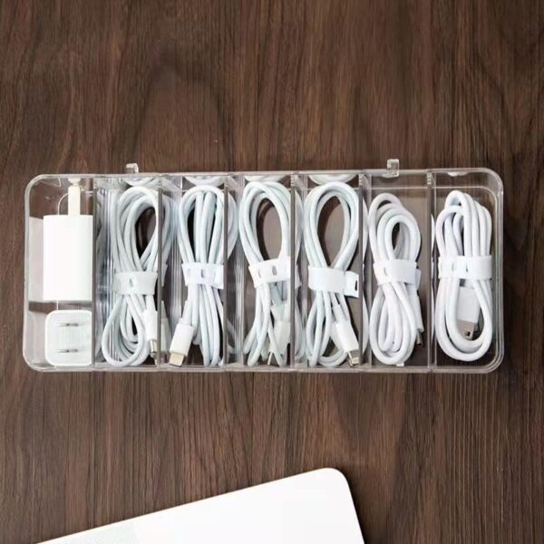 Plastic Cable Management Box, Cable Management Box,White Cable Management Box, with 10 Wire Ties, Clear Powe r Cord Organizer with 8 Compartment (2PACK) - Image 4