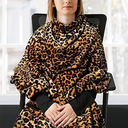 MACEVIA Travel Blanket Pillow Soft and Warm Blanket for Airplane Travel Essential Comfort Durability 2 in 1 Combo Throw Blanket for Train Car with Luggage Backpack Strap - Leopard Print - Image 3