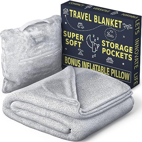 Travel Blanket Airplane Compact : Best Airplane Blanket For Women & Men & Kids - Travel Pillow And Blanket Set - Airplane Travel Essentials For Flying - Small Packable Blanket for Plane Car Train Bus - Image 2