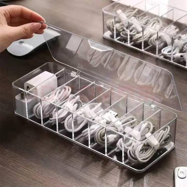 Plastic Cable Management Box, Cable Management Box,White Cable Management Box, with 10 Wire Ties, Clear Powe r Cord Organizer with 8 Compartment (2PACK) - Image 3