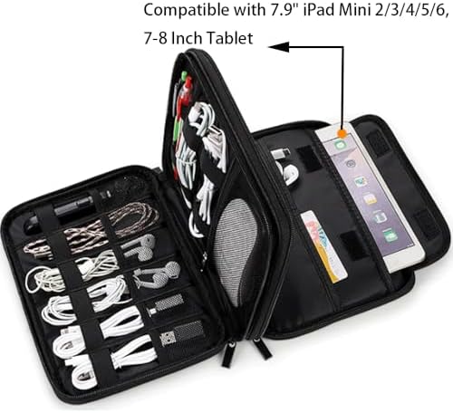 Qinntono Electronic Organizer Travel Cable Accessories Bag, Waterproof Electronic Organizer Case, Electronic Accessories Organizer Bag for 7.9" iPad Mini, Power Bank, Chargers, USB Cable, Flash Drive - Image 4