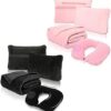 Travel Blanket and Pillow Set - Portable Inflatable Travel Neck Pillow and Premium Soft Airplane Blanket with Built-in Soft Bag, Neck Snaps, Zippered Pouch, and Hand Luggage Strap (Black & Pink) - Image 2